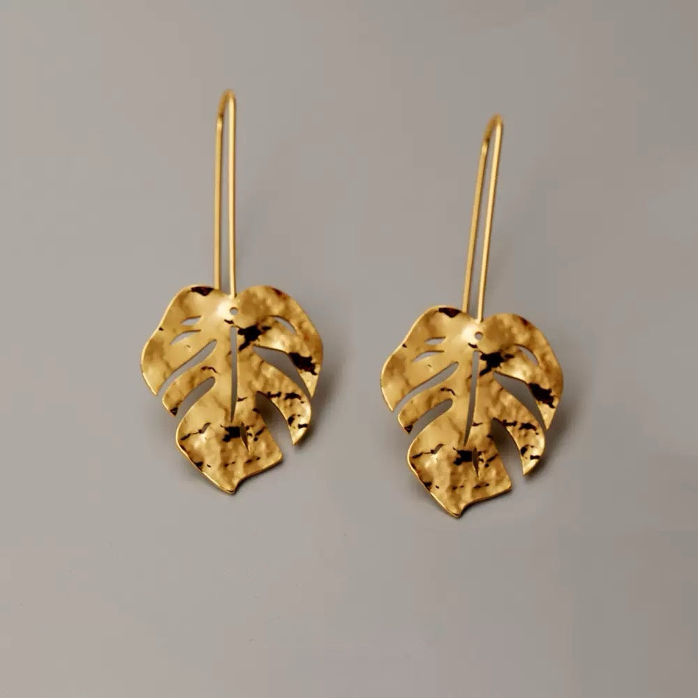 Golden Monstera Leaf Earrings | Botanical Garden