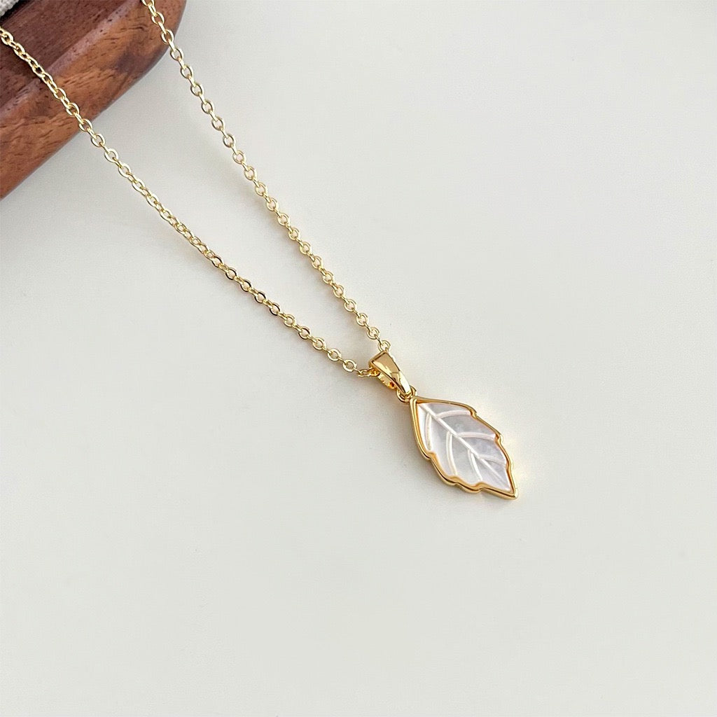 Mother-of-Pearl Leaf Pendant Necklace