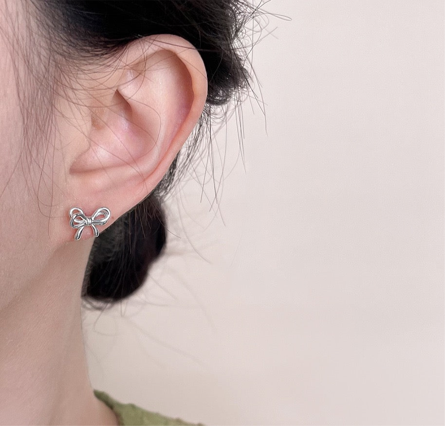 Silver Ribbon Knot Stud Earrings
