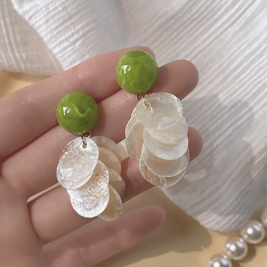 Green Shell Cascade Earrings