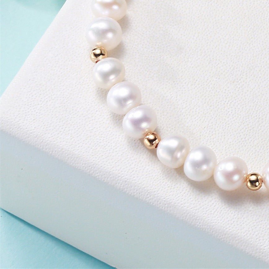 Freshwater Pearl Bracelet with Green Gem Charm