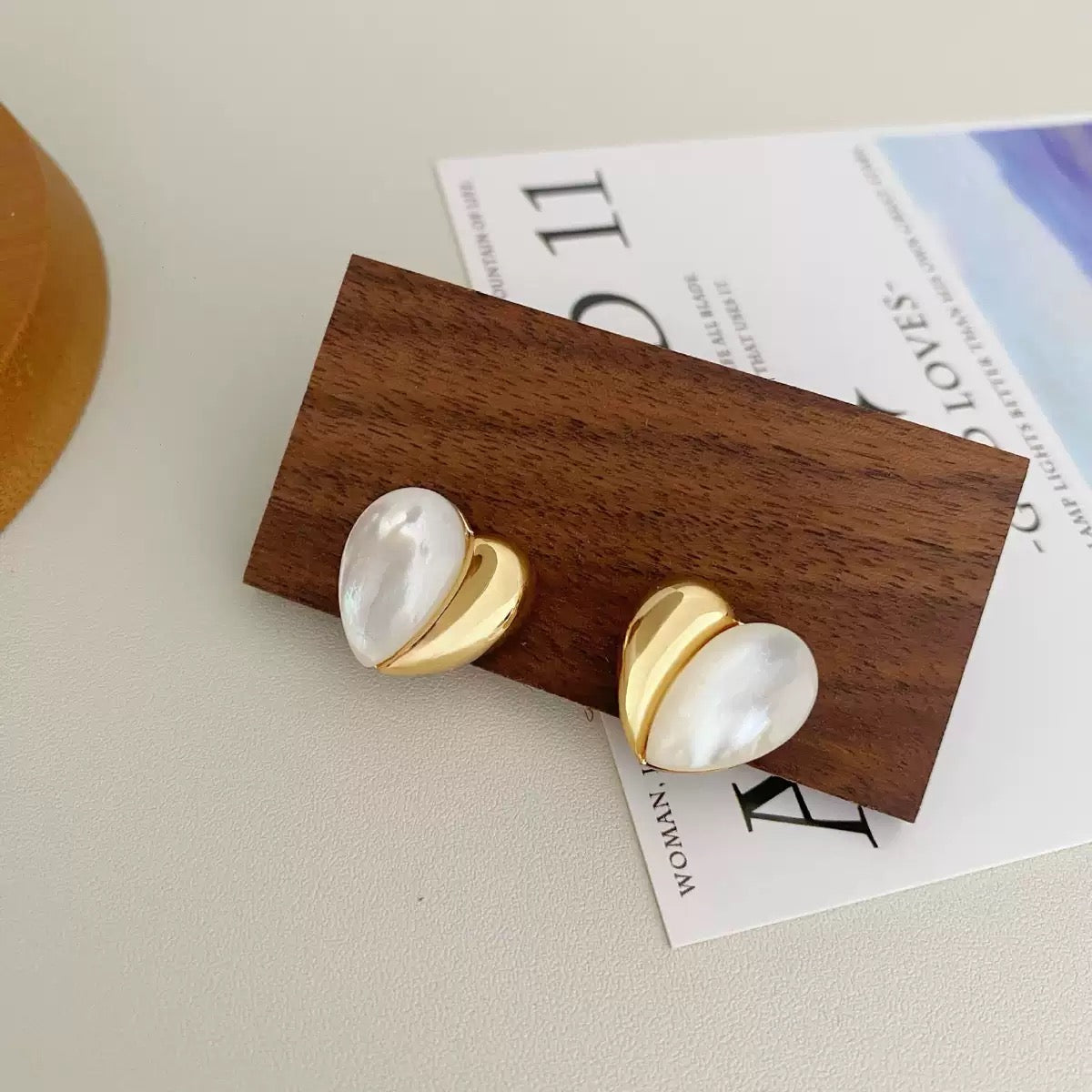 Golden Shell Heart Studs