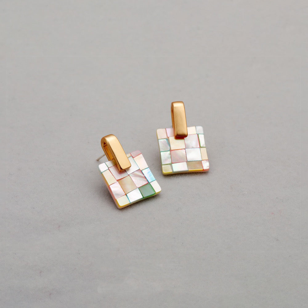 Rainbow Shell Square Earrings