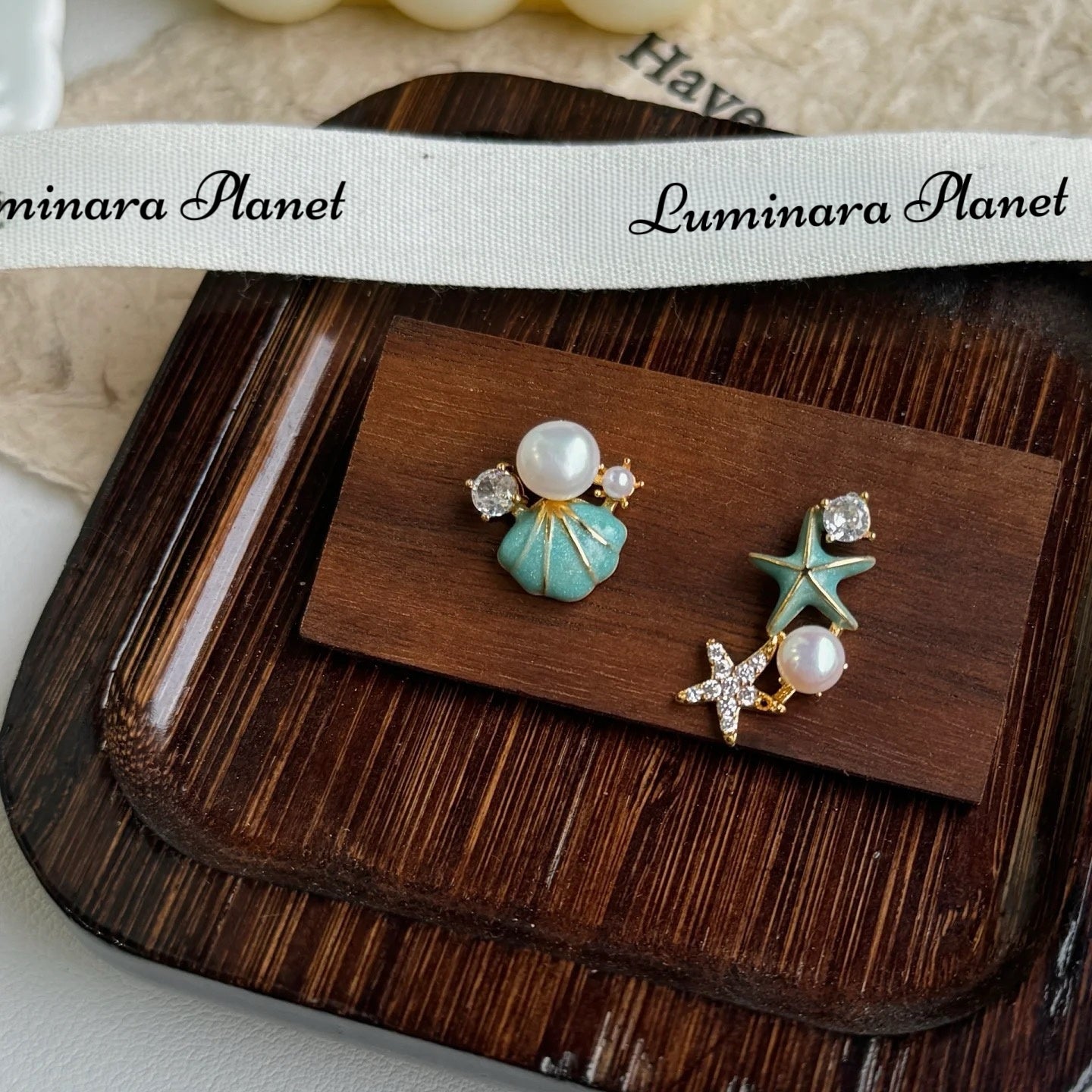 Seashell & Starfish Freshwater Pearl Studs