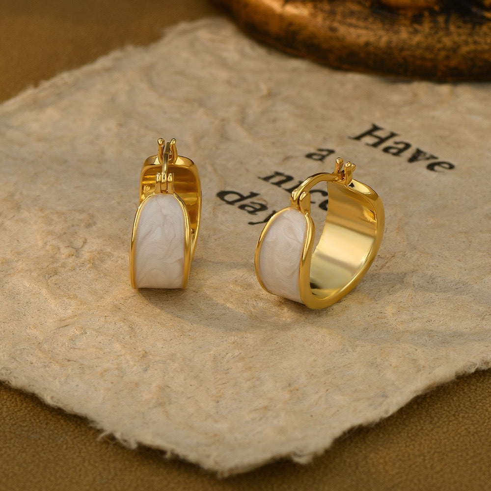 Ivory Enamel Hoop Earrings