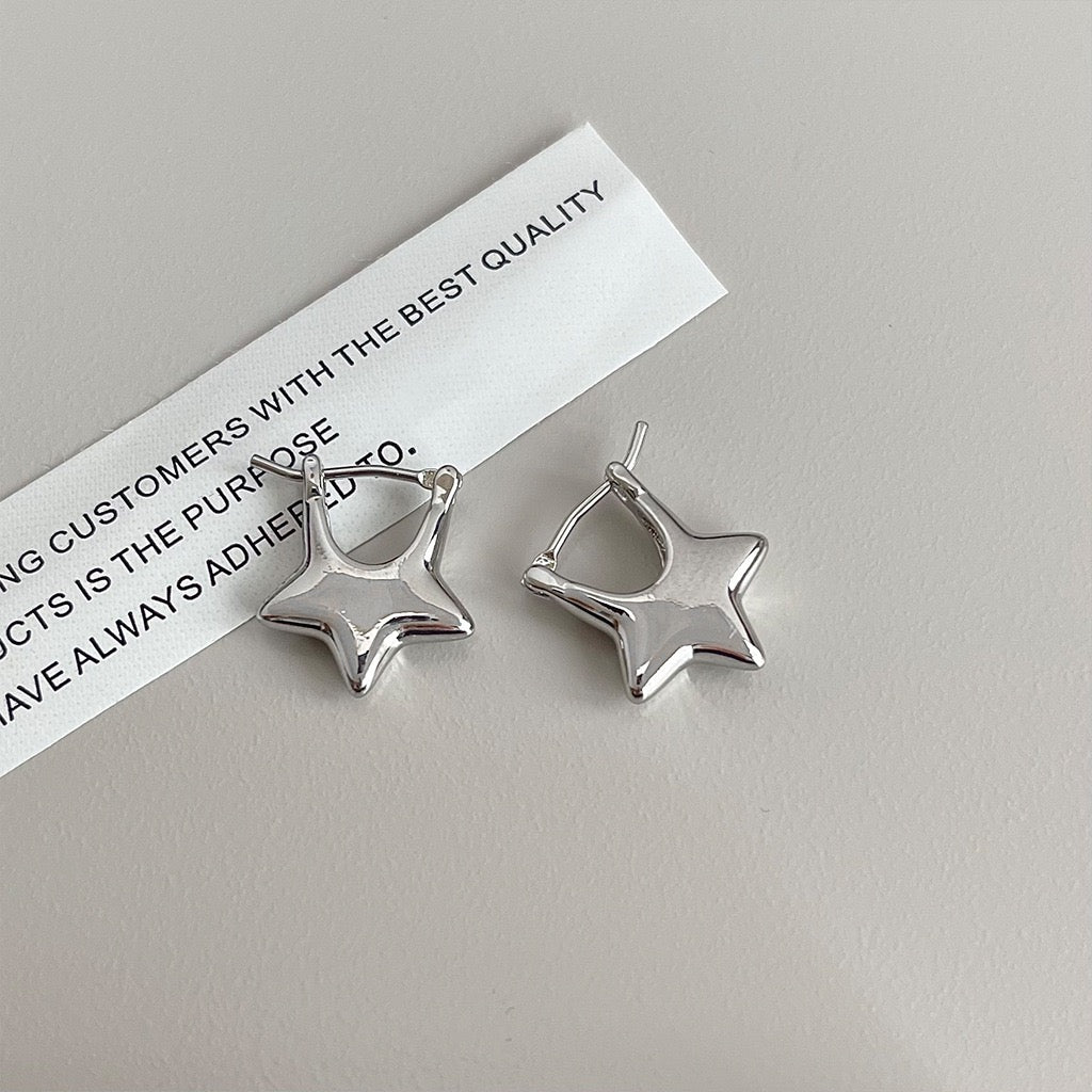 Silver Star Hoop Earrings