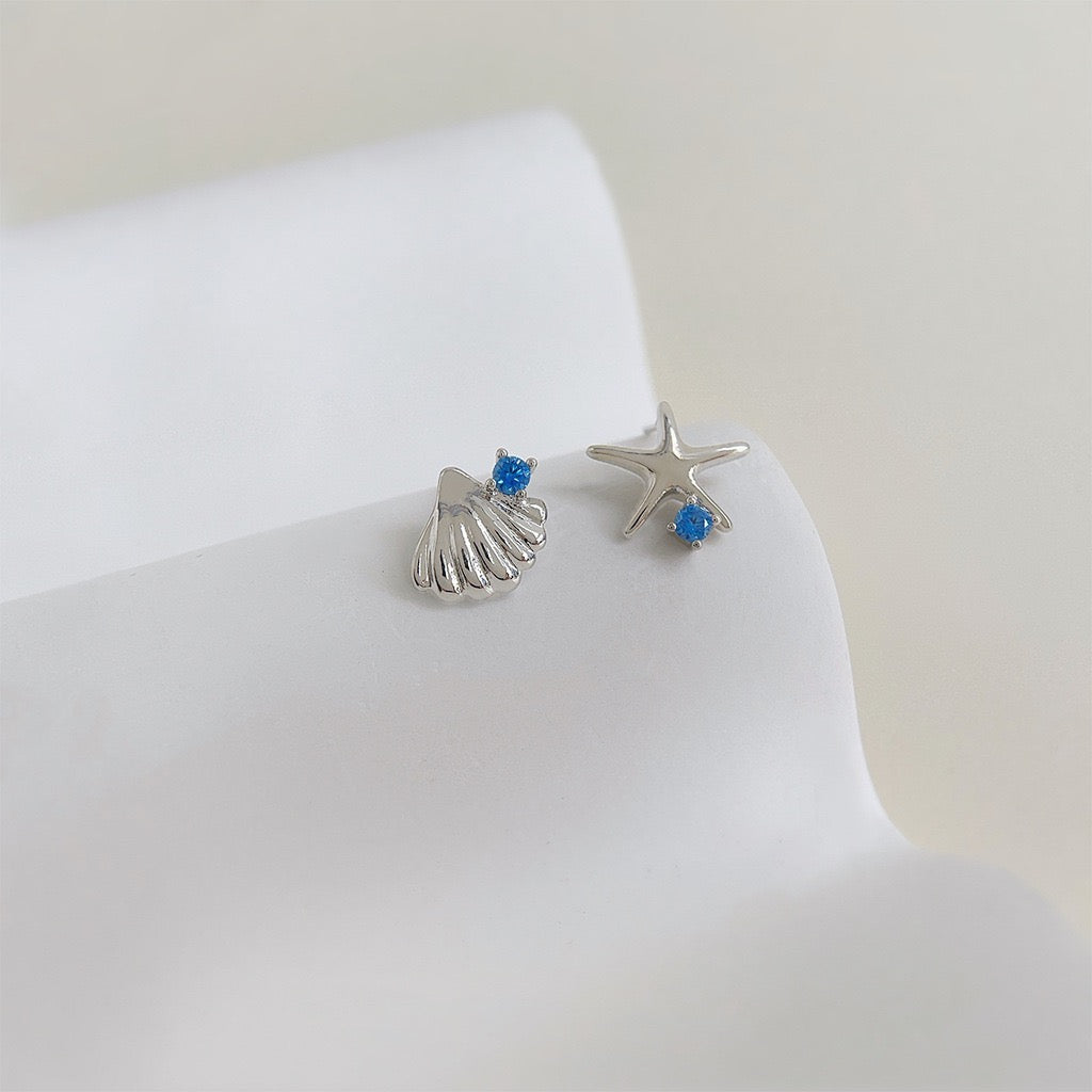 Silver Shell & Starfish Earrings | Ocean Sparkle Duo