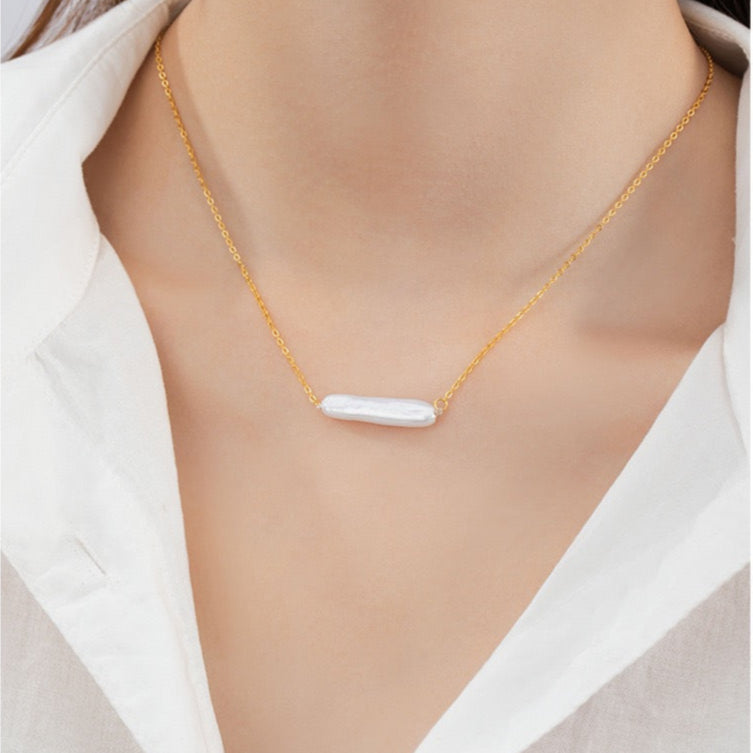 Bar Shaped Freshwater Pearl Sterling Silver Necklace