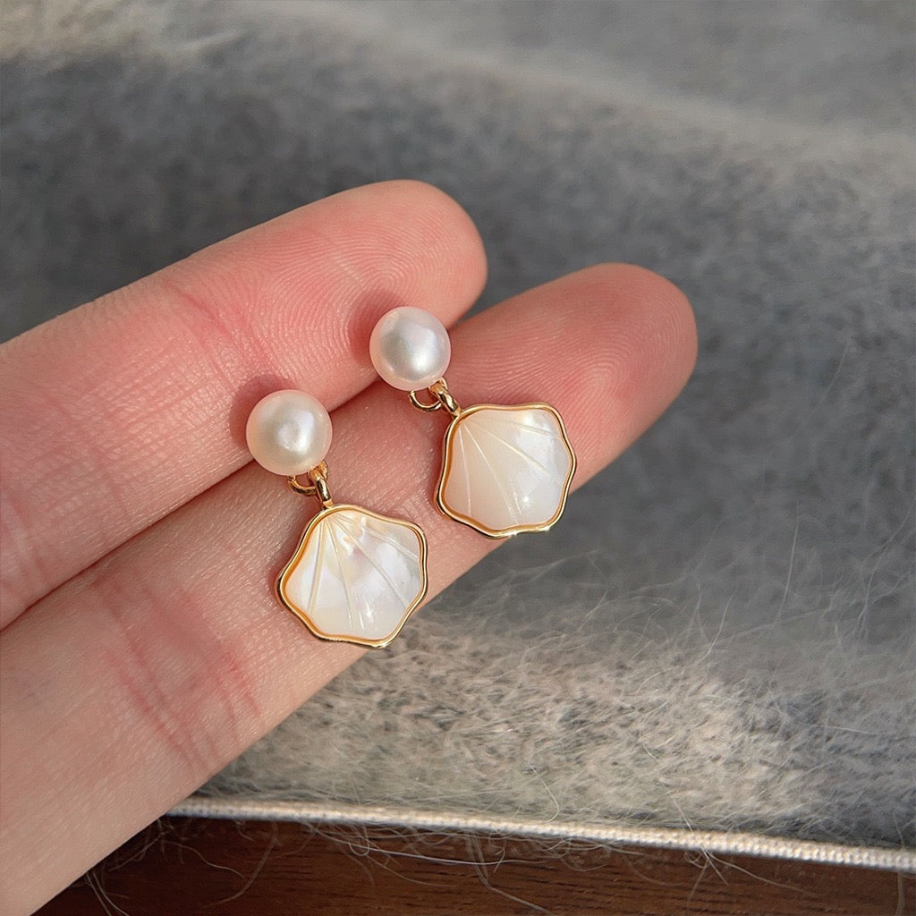 Seashell & Pearl Mini Drop Earrings