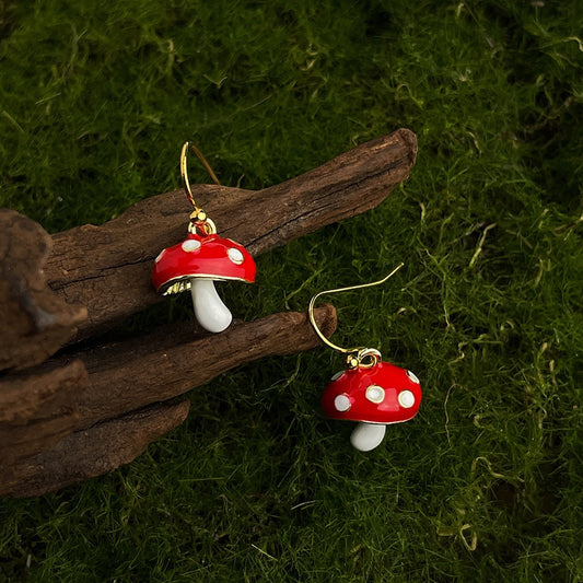Tiny Mushroom Drop Earrings