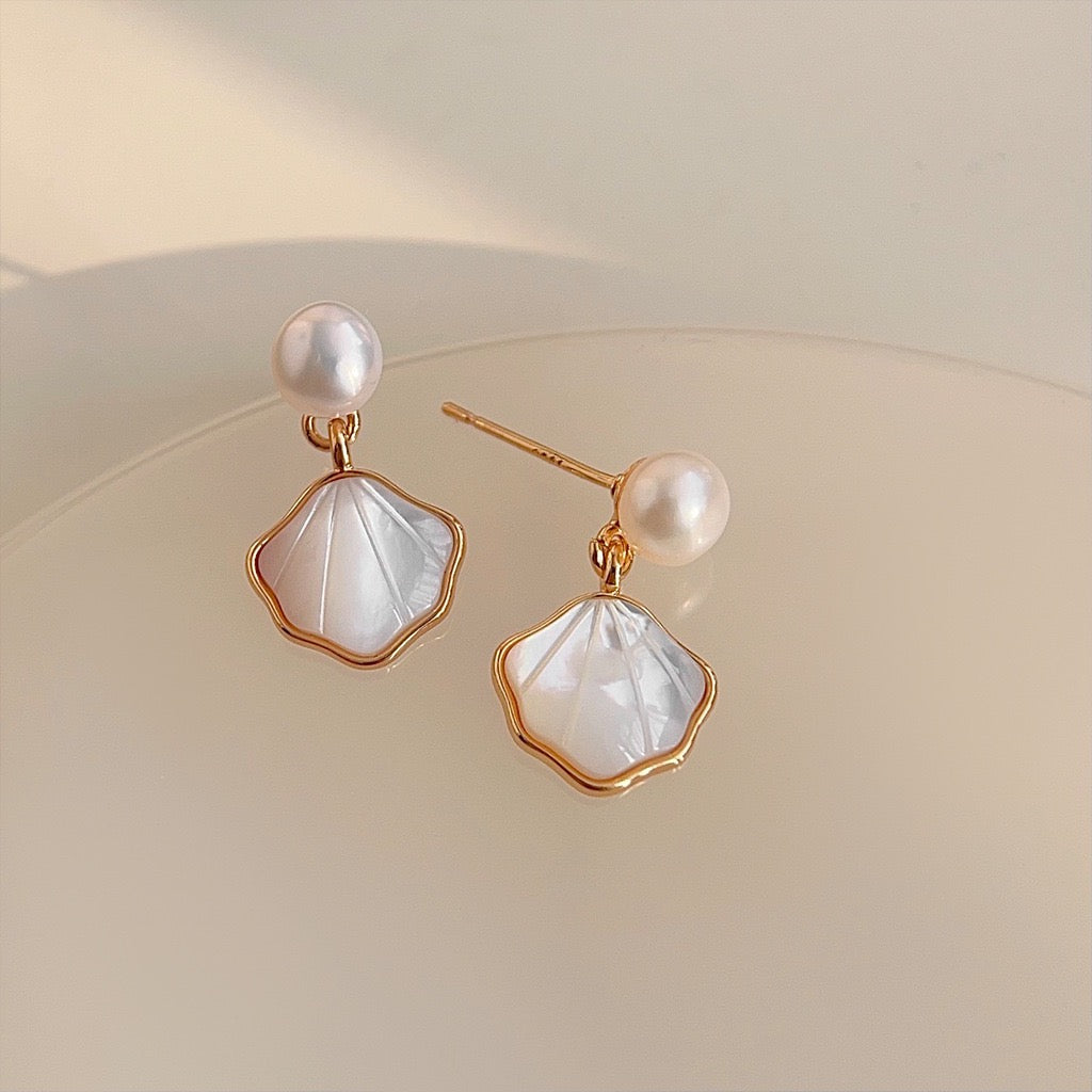 Seashell & Pearl Mini Drop Earrings
