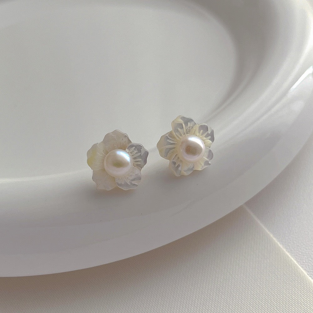 Mother-of-Pearl Blossom Freshwater Pearl Studs