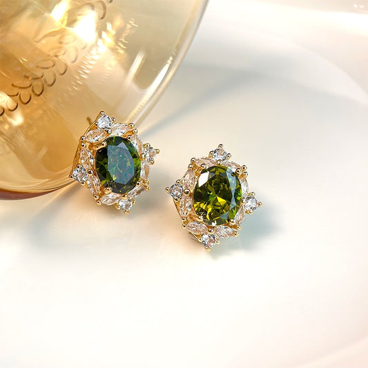 Olive Gem Halo Studs