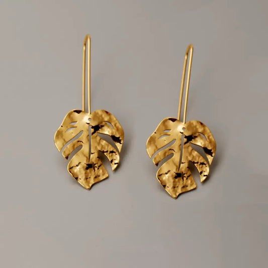 Golden Monstera Leaf Earrings | Botanical Garden