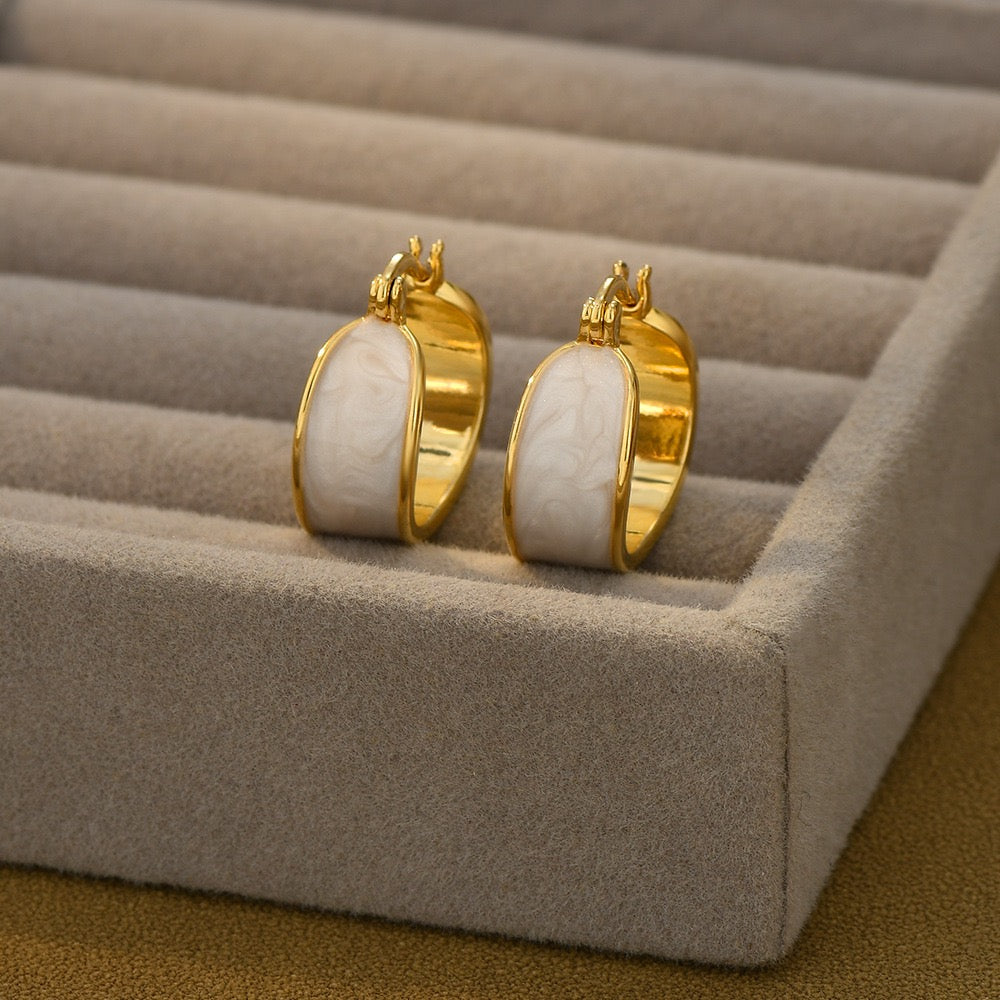 Ivory Enamel Hoop Earrings