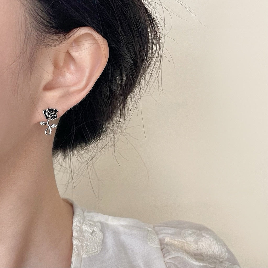Black Rose Stud Earrings