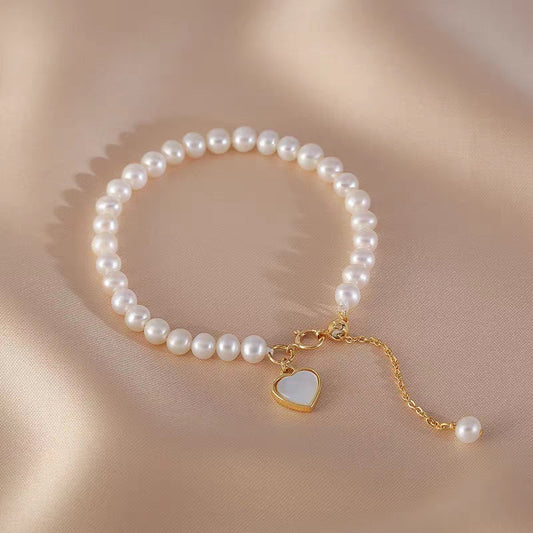 Freshwater Pearl Bracelet with Heart Charm