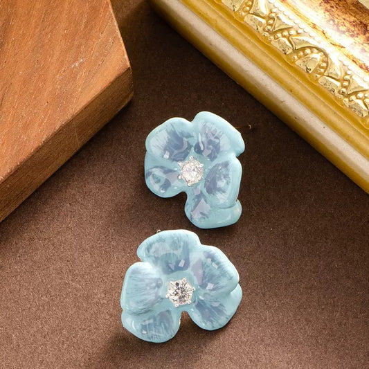 Blue Enamel Pansy Studs