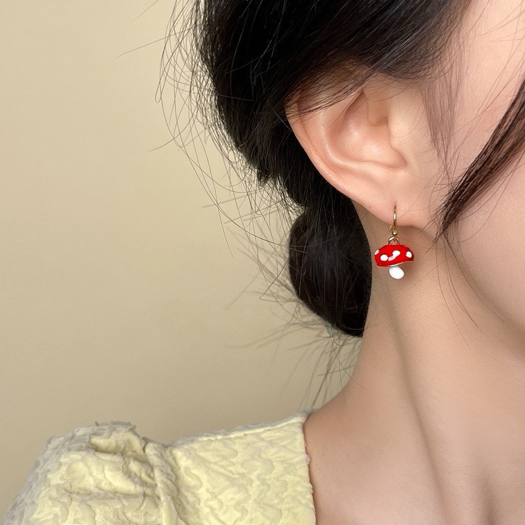 Tiny Mushroom Drop Earrings