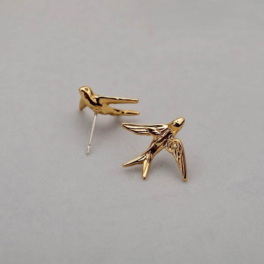 Golden Swallow Stud Earrings