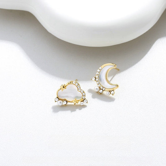 925 Silver Freshwater Pearl Earrings – Moon & Cloud Dreamscape
