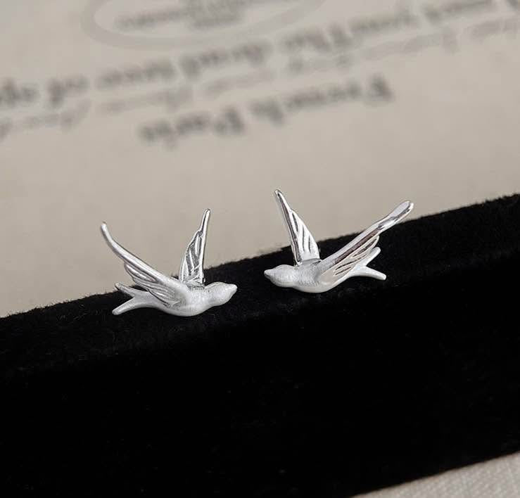 Silver Soaring Swallow Earrings