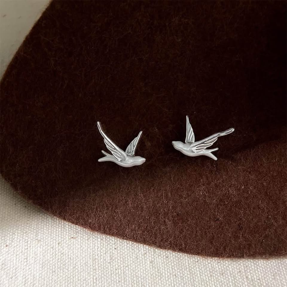 Silver Soaring Swallow Earrings