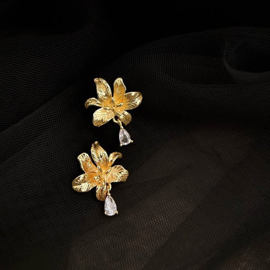 Golden Lily Drop Earrings