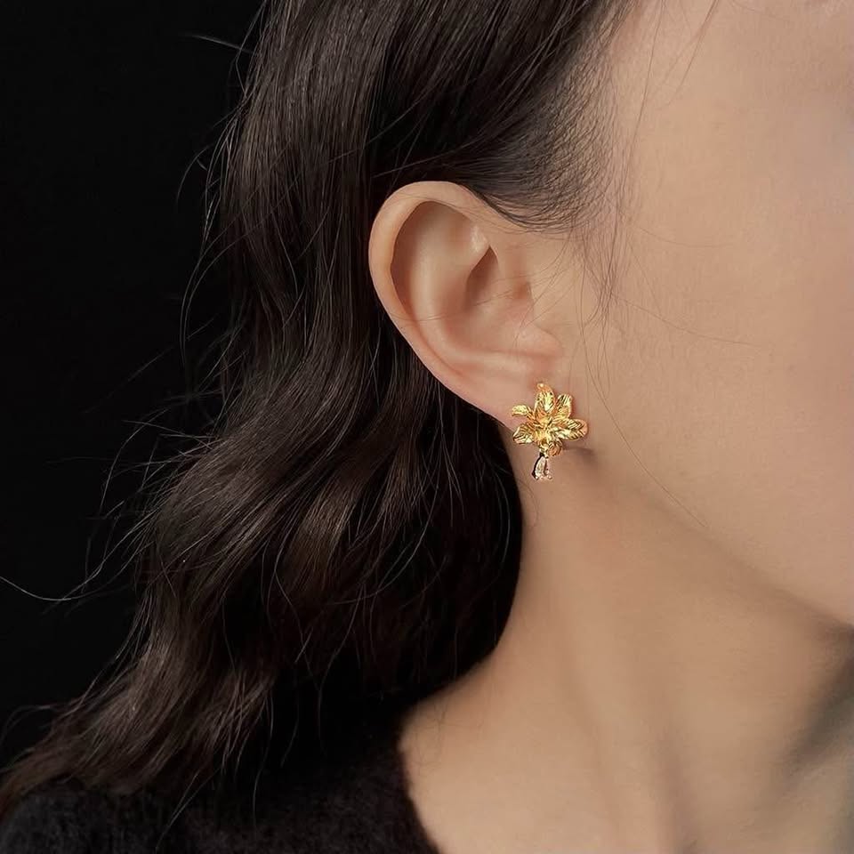 Golden Lily Drop Earrings