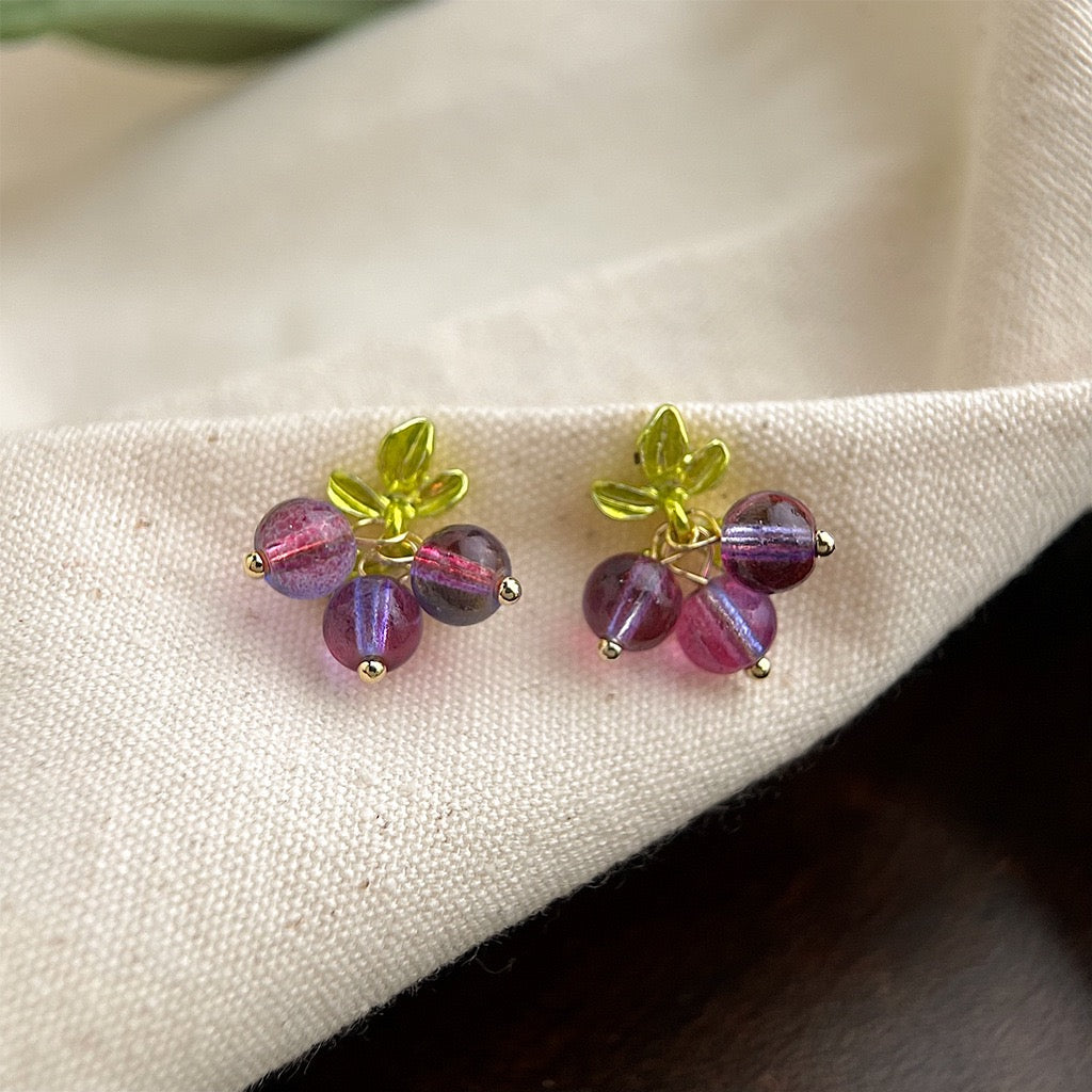 Grape Cluster Glass Earrings | Fruit Charm Series