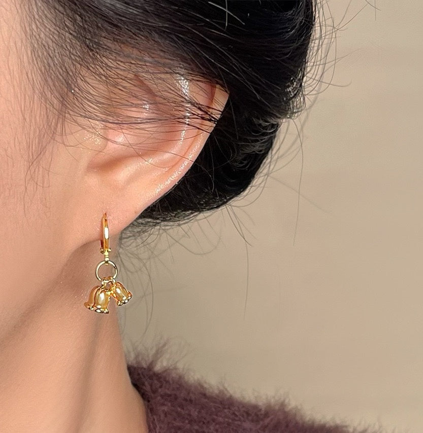Golden Lily Bell Hoop Earrings