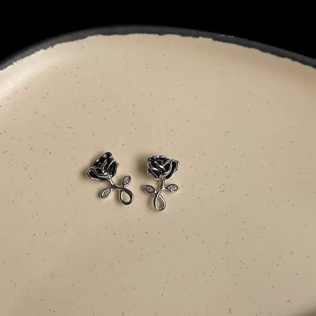 Black Rose Stud Earrings