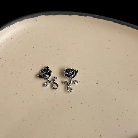 Black Rose Stud Earrings