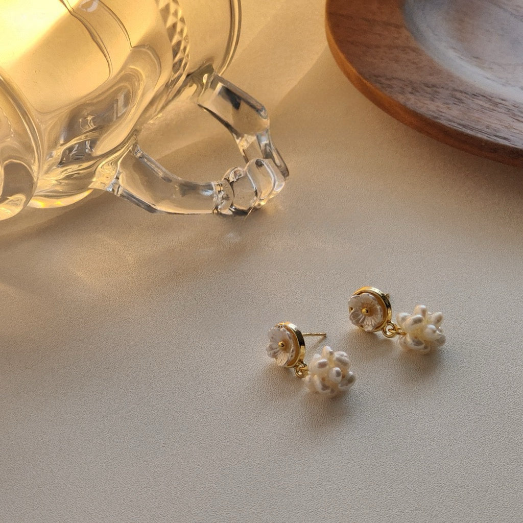 Freshwater Pearl Cluster Drop Earrings