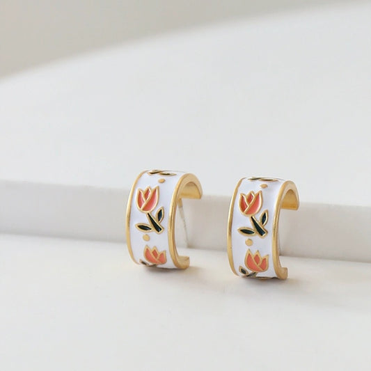 Tulip Enamel Wide Hoop Earrings