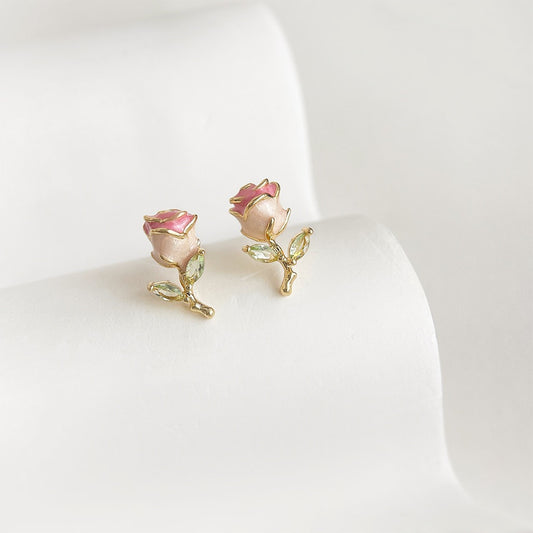 Delicate Enamel Rose Studs