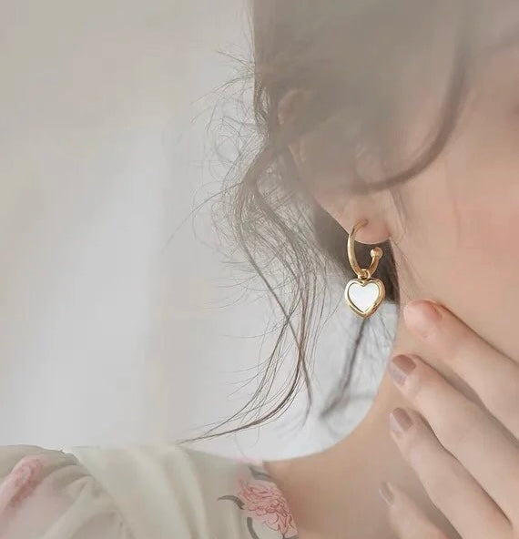 Mother-of-Pearl Heart Hoops