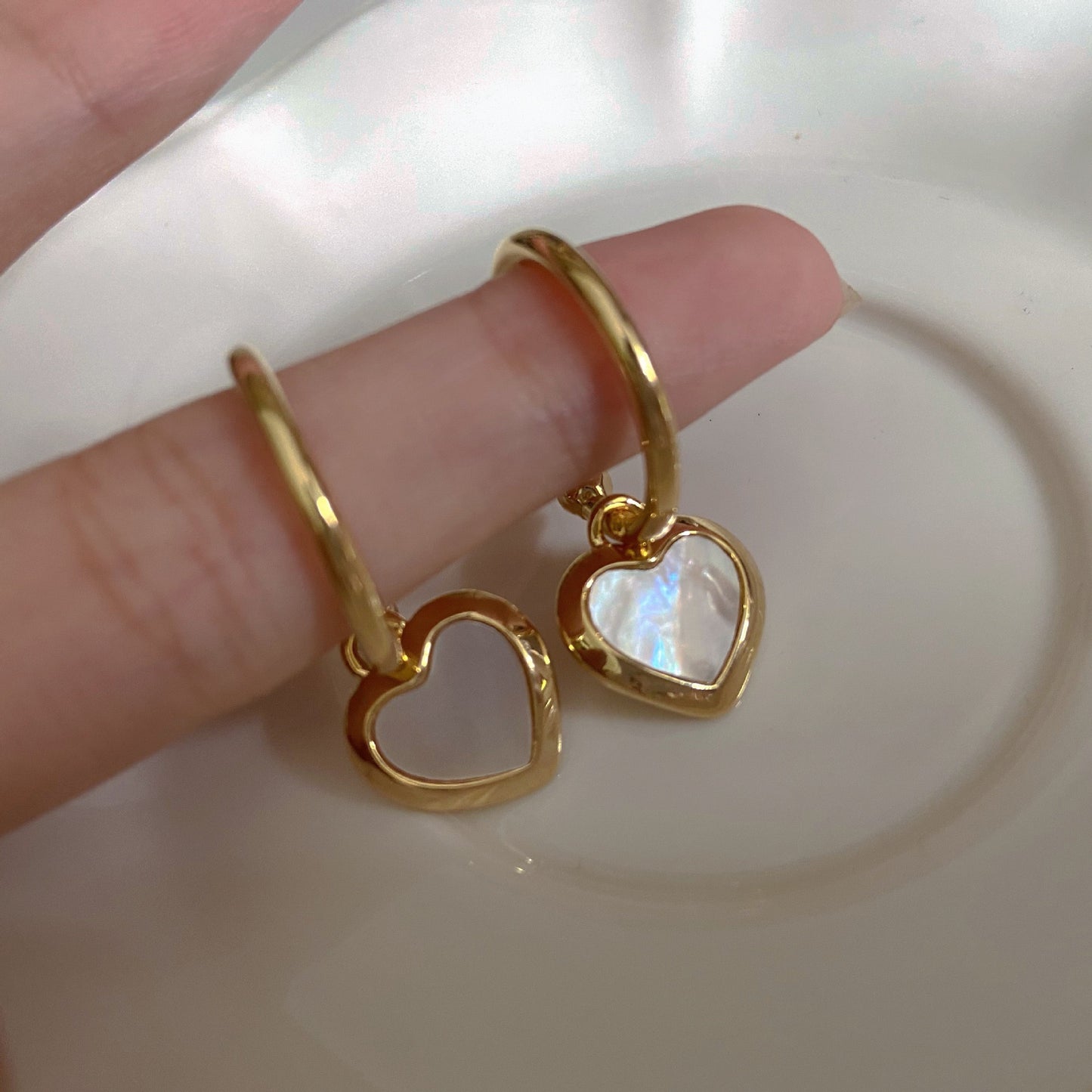 Mother-of-Pearl Heart Hoops