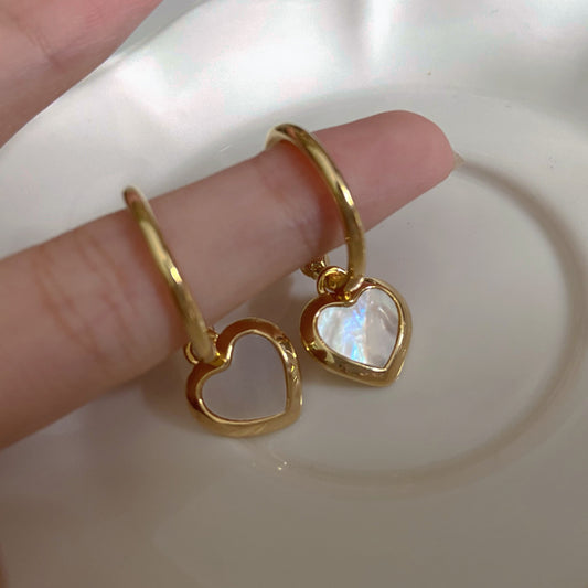 Mother-of-Pearl Heart Hoops