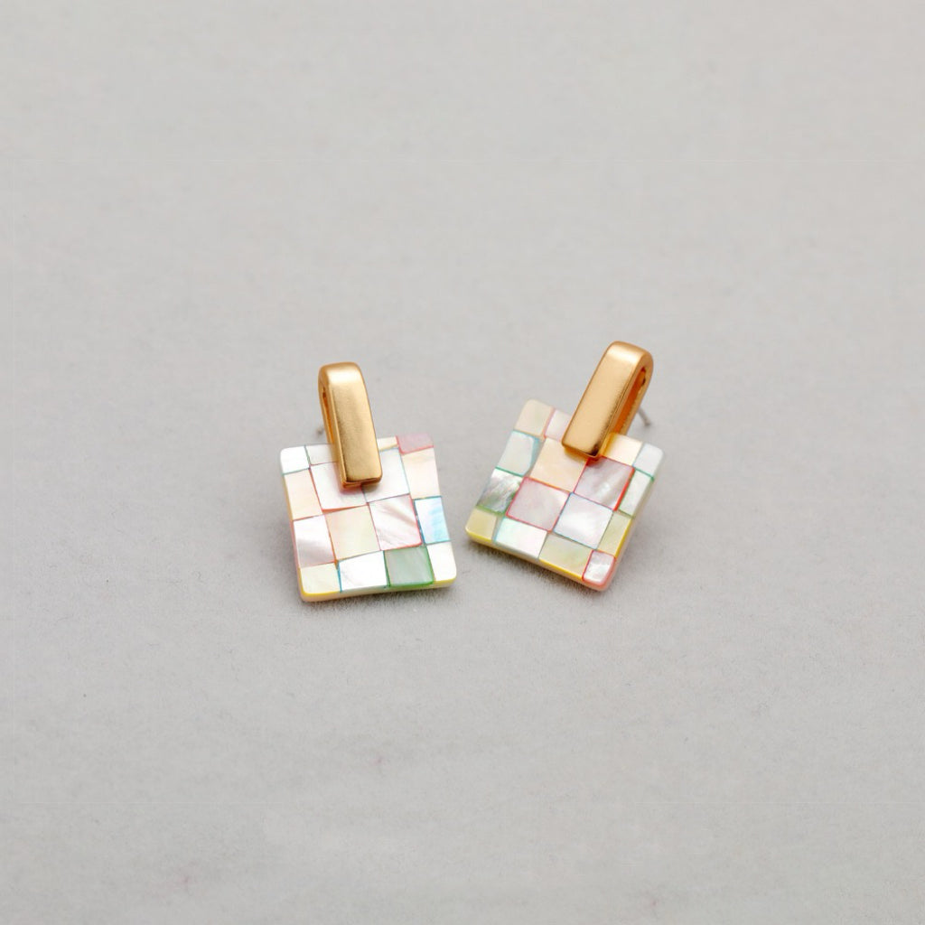Rainbow Shell Square Earrings