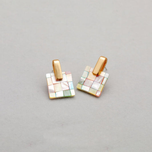 Rainbow Shell Square Earrings