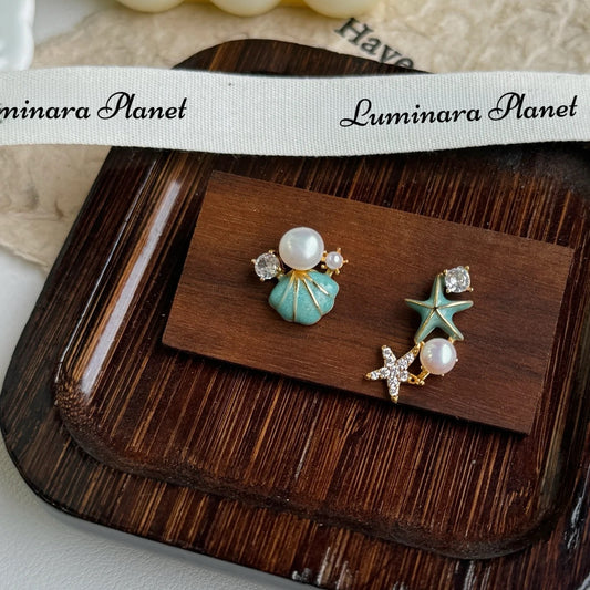 Seashell & Starfish Freshwater Pearl Studs