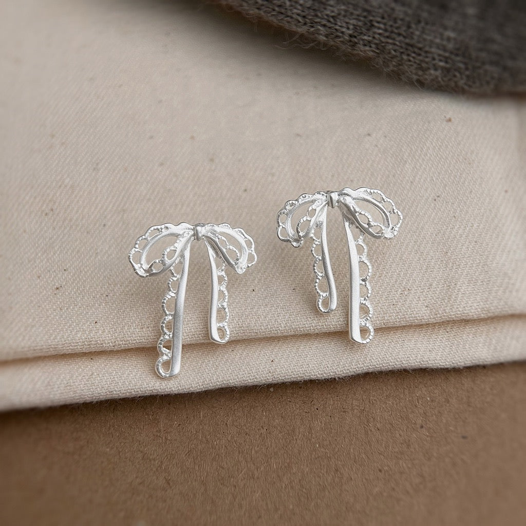 Silver Bow & Ribbon Earrings