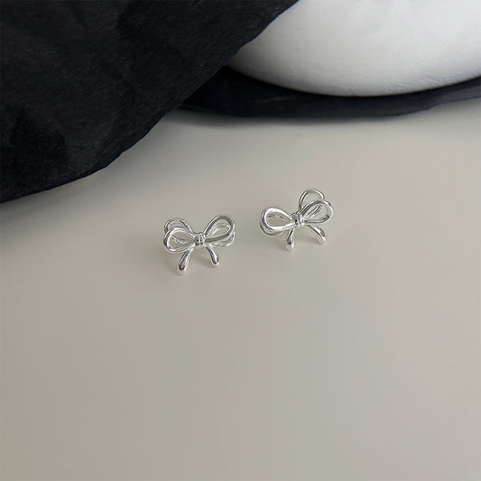 Silver Ribbon Knot Stud Earrings
