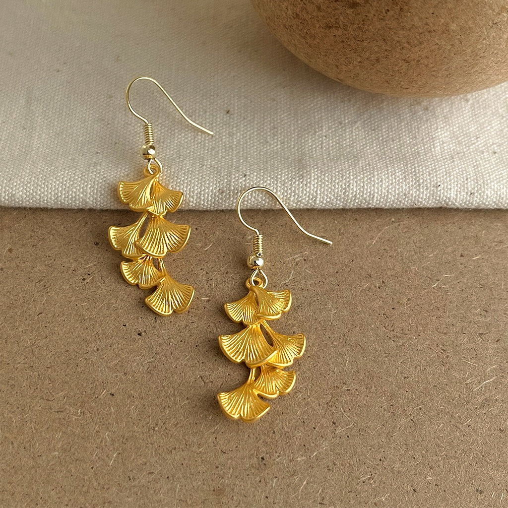 Golden Ginkgo Leaf Dangle Earrings