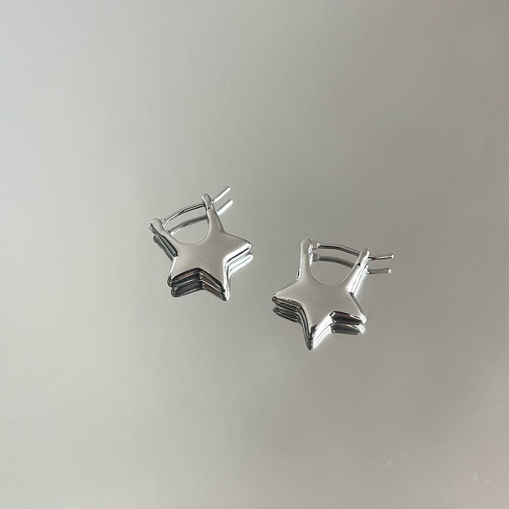 Silver Star Hoop Earrings