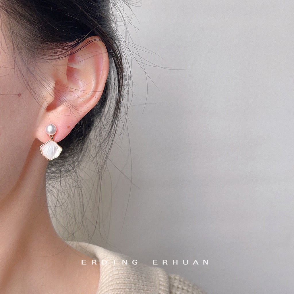 Seashell & Pearl Mini Drop Earrings
