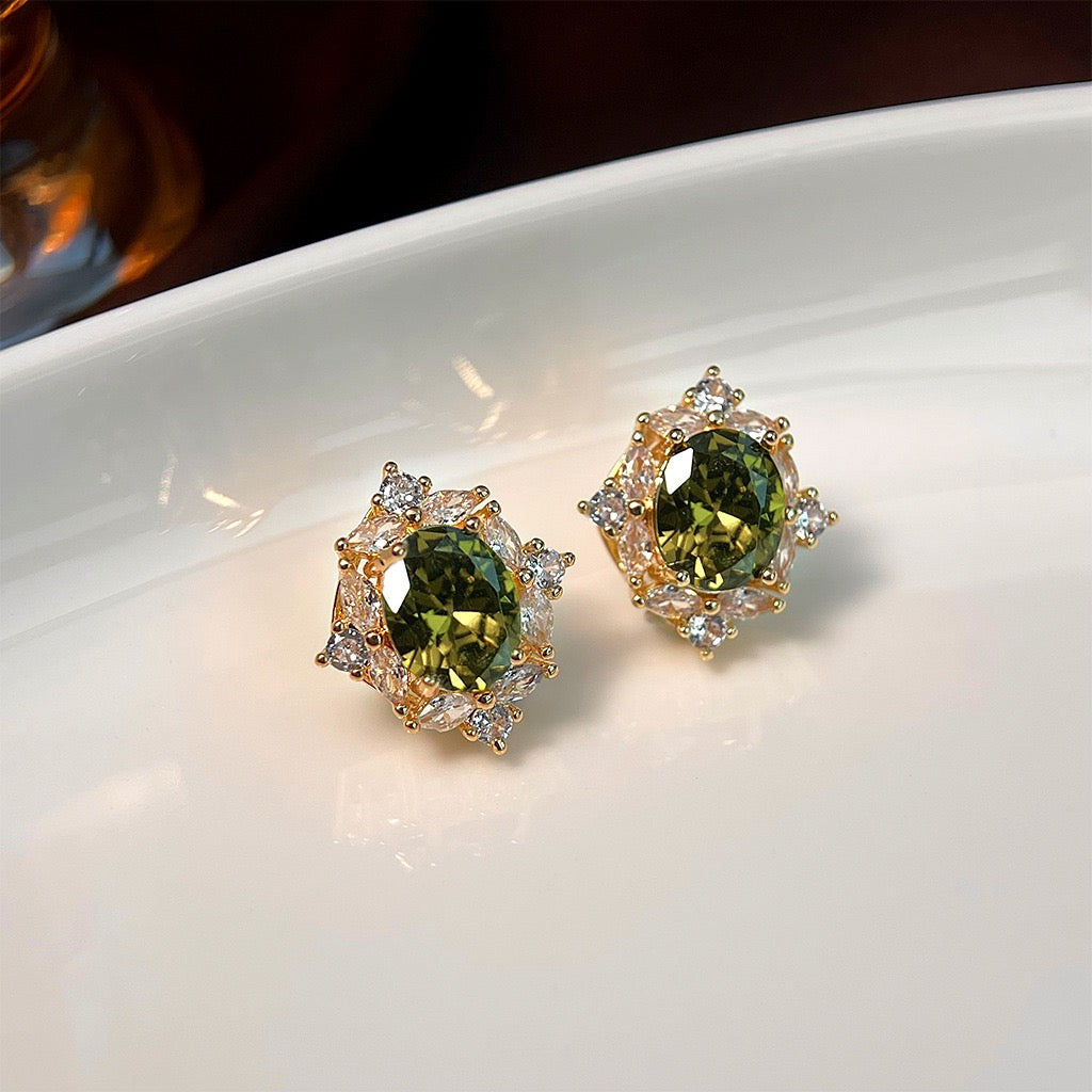 Olive Gem Halo Studs