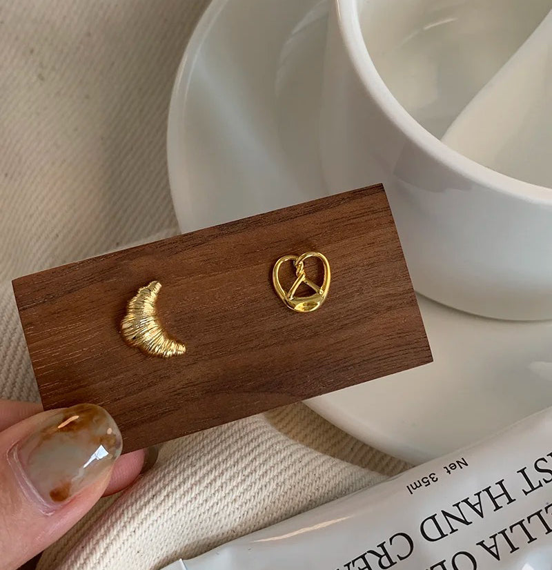 Croissant & Pretzel Mismatched Pair | Foodie Stud Earrings