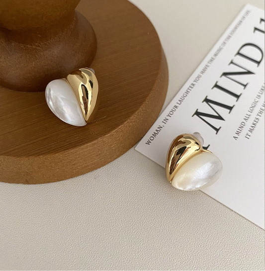 Golden Shell Heart Studs